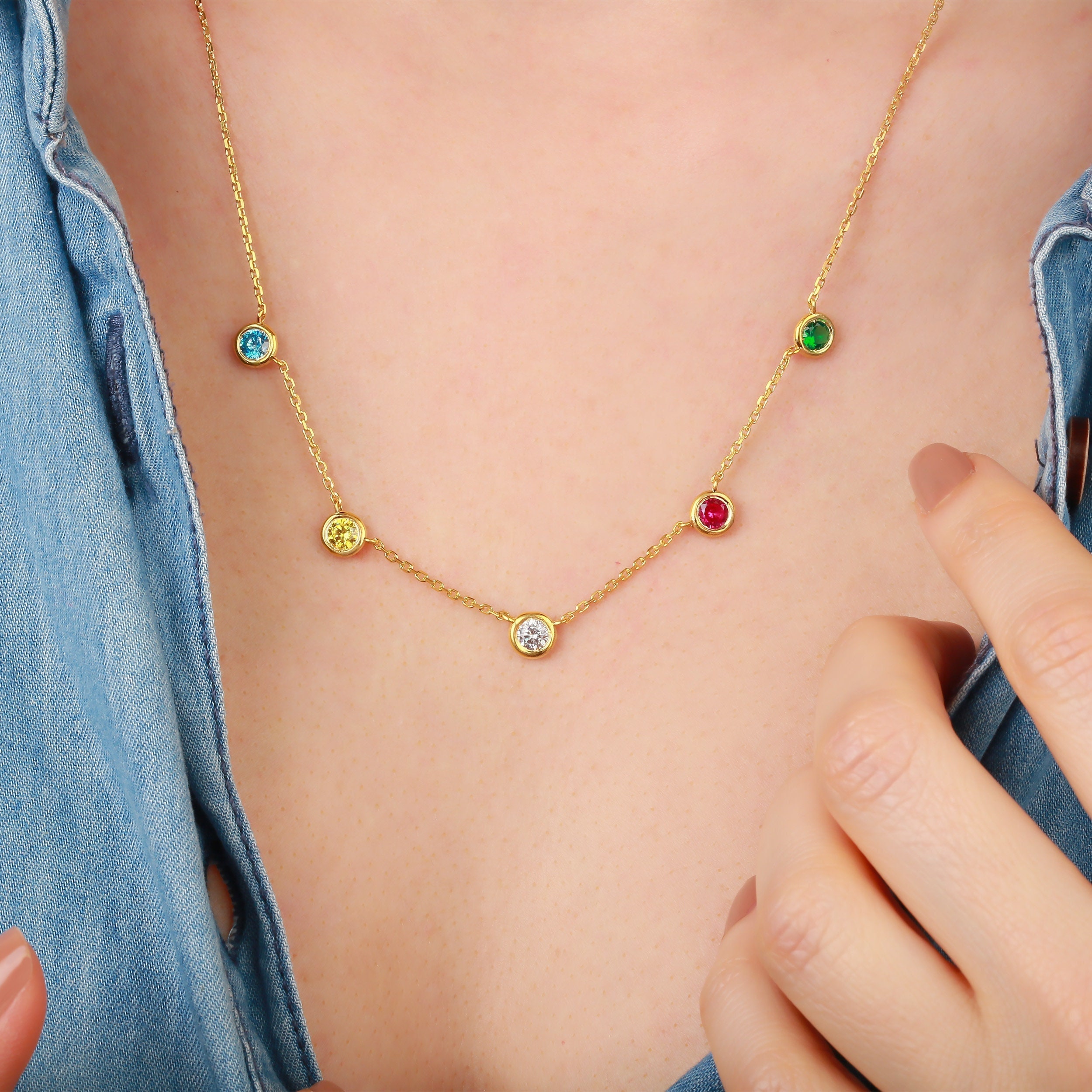Gold Necklace With Colorful Stones Etsy Australia