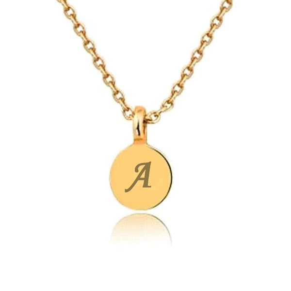 Customized Stamped Letter Necklace, Gold Circle Disc Necklace, Jewelry Gift for Family, Round Coin Necklace, Letter Monogram Necklace