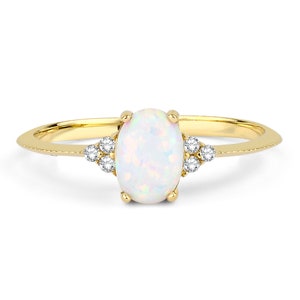 Dainty Natural White Opal Stack Diamond Ring 14k Solid Gold - Etsy
