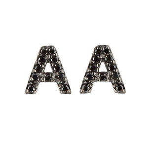 Brincos iniciais de ouro personalizados, brinco de pino com uma única letra, diamante preto ou branco, joias personalizadas para namorado, namorada, mãe