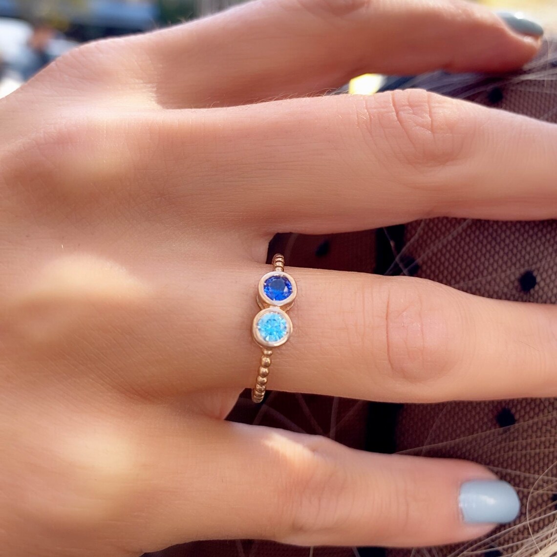 14k Gold Gemstone Double Birthstone Ring Gold 2 or 3 Etsy