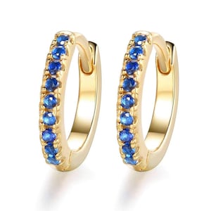 Sapphire Hoop Earrings, 14k Gold 10MM Hoop Earrings, Sapphire Fine Jewelry, Gold Earrings, Simple Everyday Earrings, Gift For her