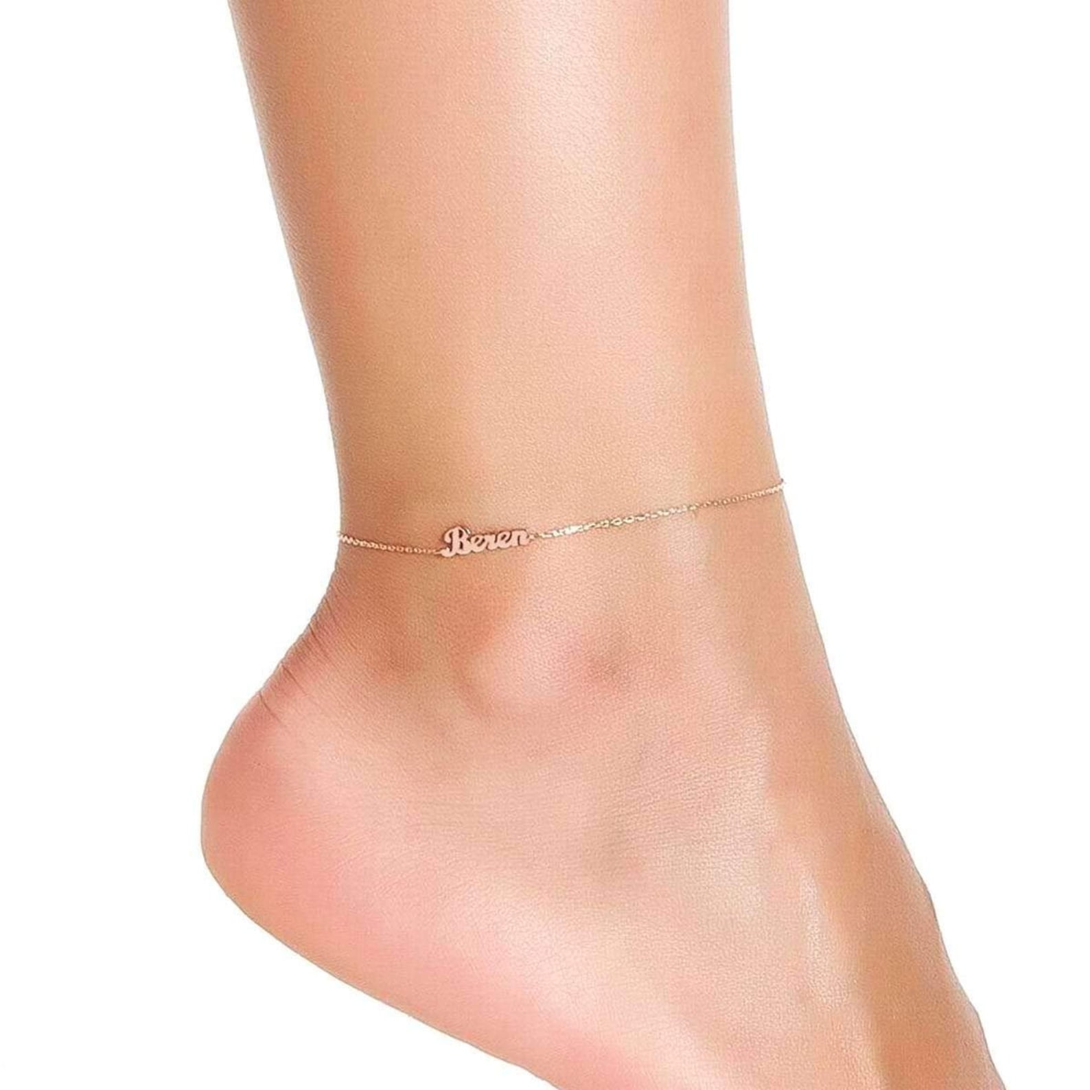 14K Solid Gold Personalized Name Anklet Bracelet Gold Body Etsy