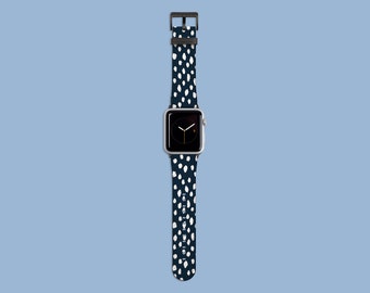 White Dawbs on Navy Blue Apple Watch Strap | Silver, Black, Gold, Rose Gold fittings | 42mm or 38mm