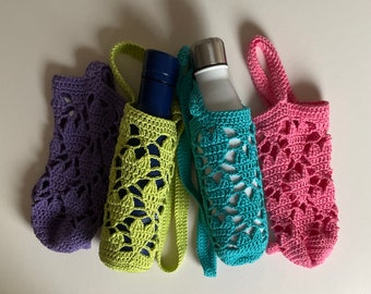 Crocheted heart design drink holder in various colours