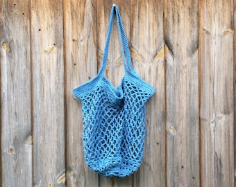 Crochet market bag / produce bag / beach bag in denim blue