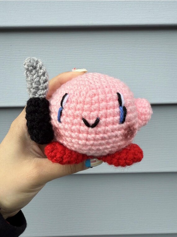 Crochet Kirby W/ Knife Meme (MADE TO ORDER)