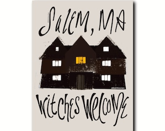 Salem Witch House Art Print - Gothic New England - Digitale Download - Salem Heksenprocessen - Telefoon Wallpaper - Halloween Witch Decor