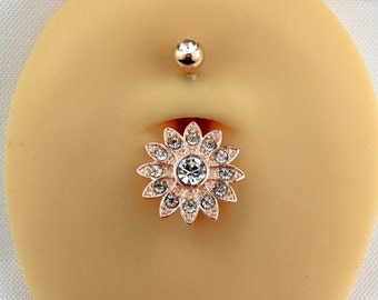 Belly button piercing Flower, 316L surgical steel, umbilical piercing, body jewelry in silver and rose gold, skin-friendly, no discoloration