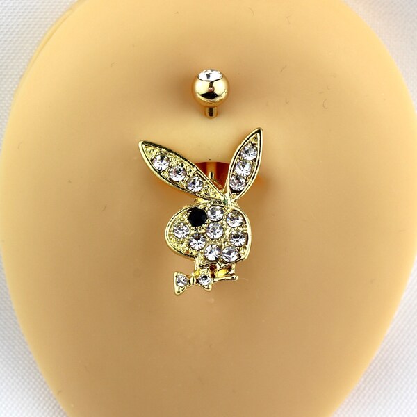 Piercing nombril Bunny Short, acier chirurgical 316L, anneau de nombril, anneau de nombril, doux pour la peau, sans nickel, hypoallergénique, longueur de barre 1,5 cm