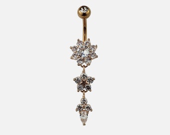 Cola perforante del ombligo, acero quirúrgico 316L, anillo del vientre, anillo umbilical, flor en plata y oro rosa, sin decoloración, amigable con la piel