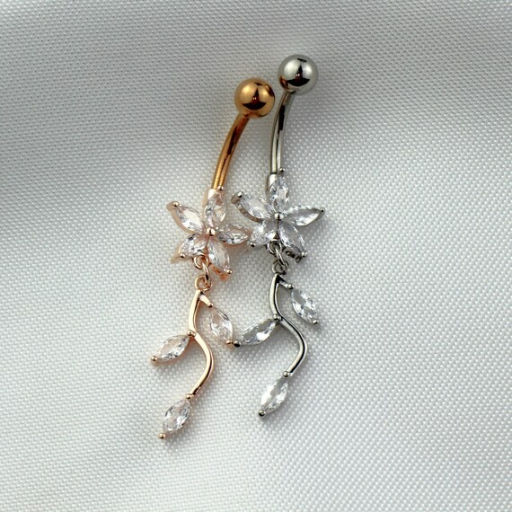 Surgical Steel Belly Button Navel Ring Bar with Dangling Sunflower Surgical Steel Belly Button Navel Ring Bar with Dangling Sunflower