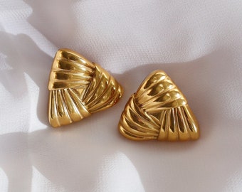 18k Gold Plated Chunky Thick Triangle Gold Earrings, Vintage Chunky Gold Earrings, Gold Triangle Earrings, Chunky Gold Hoops, Daily Hoops