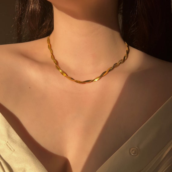 18K PVD Gold Plated Twisted Herringbone 