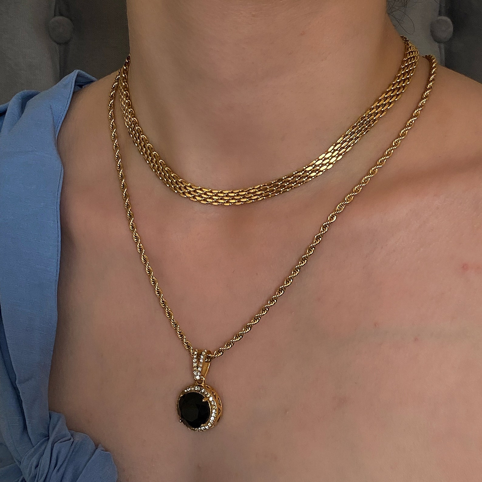 Cubic Zirconium Black Stone Necklace 18K PVD Gold Plated Over Etsy