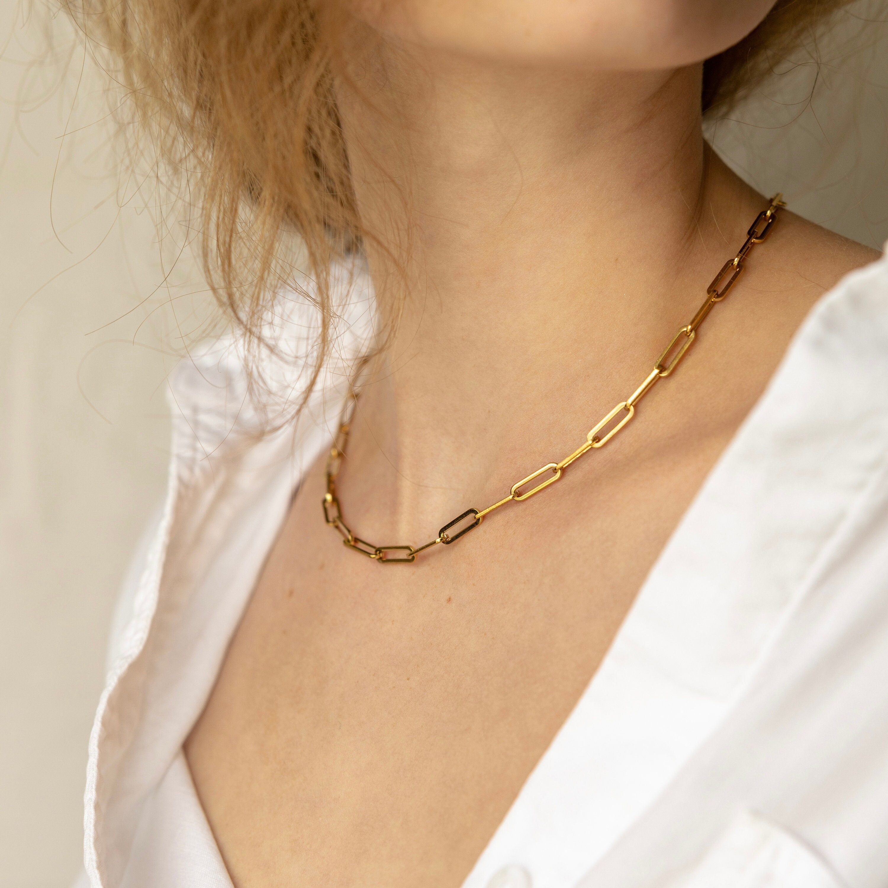 18K Gold Vermeil 3.85mm Long Link Elongated PaperClip Chain Necklace - Jean  Joaillerie