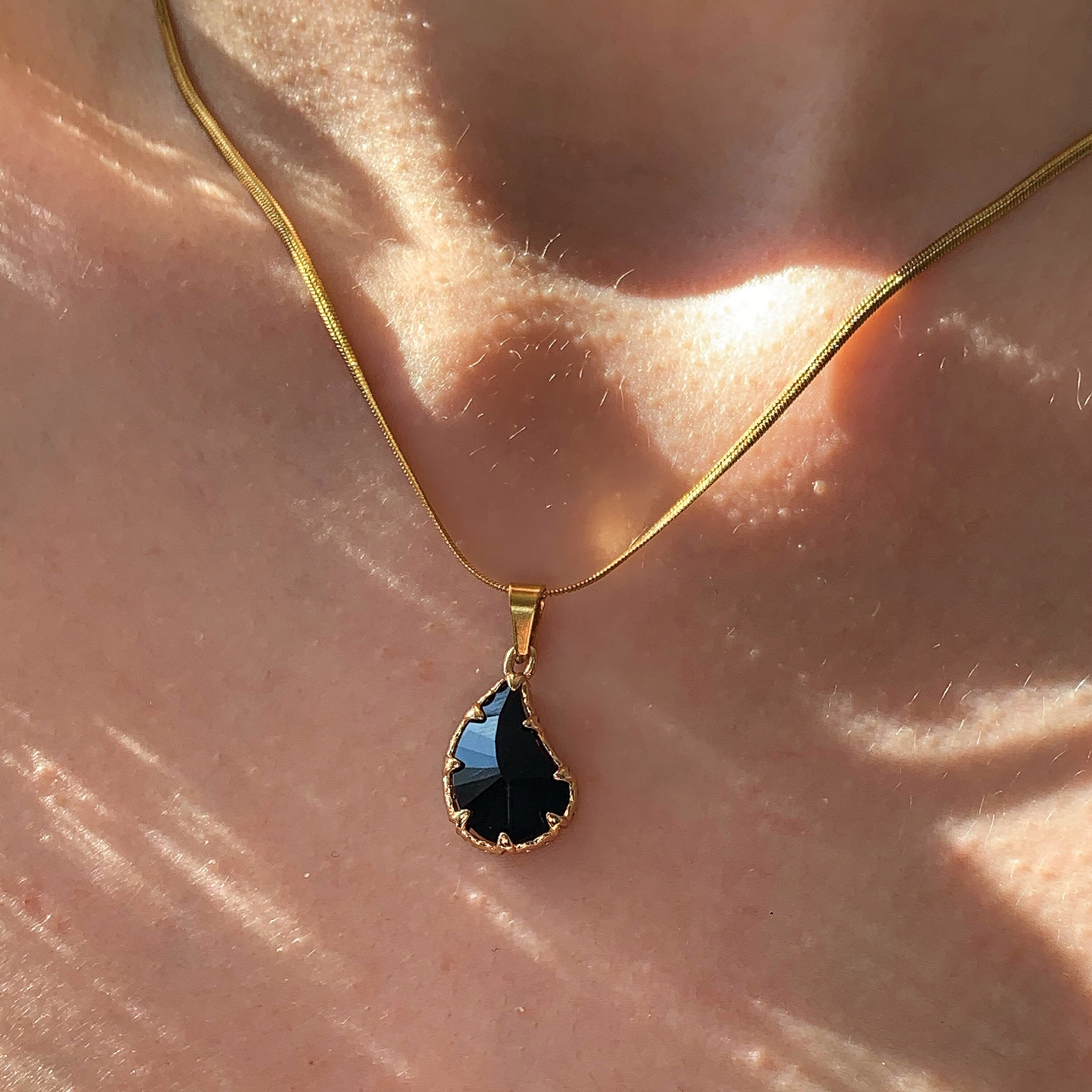 Juliette Glass Water Drop Pendant Herringbone Chain Necklace Etsy