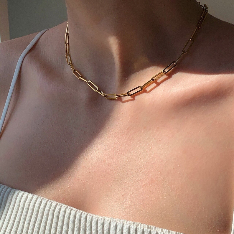 18K Gold Plated Paperclip Chain Necklace, Trending Gold Necklace, Ladies Gold Necklace, Paperclip Bracelet, Layering Necklace, Tarnish Free 