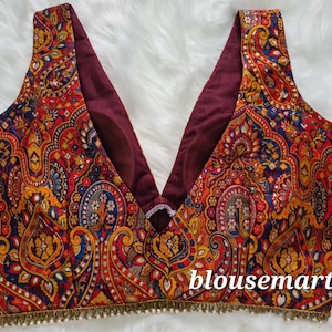 V-neck Brocade And Velvet Tunic With Trousers Set