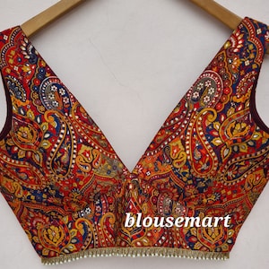 Brokatbluse mit V-Ausschnitt, ärmellose Bluse, indische Designerbluse, Saree-Bluse, Sari-Bluse, Hochzeitsbluse, Crop Top, vorgefertigtes Blou