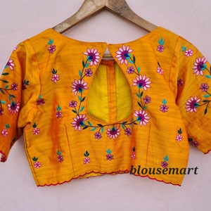 Mustard Yellow Embroidery Blouse, Indian Designer Blouse, Saree Blouse, Sari Blouse, Crop Top, Wedding Blouse, Customize Blouse, Ready-made