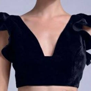 Zwarte V hals blouse, Bell Sleevee Blouse, Crop Top, Saree Blouse, Sari Blouse, Ready-made Blouse.