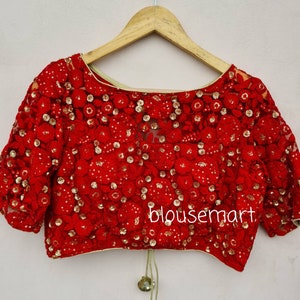 Rote U-Boot-Ausschnitt Bluse, Ellbogen Ärmel Bluse, indische Designer Bluse, Hochzeitsbluse, Saree Bluse, Sari Bluse, Crop Top, fertige Bl