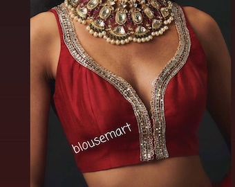 Red Sweetheart Neck blouse, Indian Designer Blouse, Saree Blouse, Sari Blouse, Crop Top,  Ready-made Blouse .