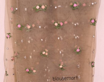 Brun nätdupatta, broderidupatta, spegelblank dupatta.