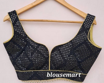Black Georgette Sequin Blouse, Sweetheart Neck Blouse, Indian Designer Blouse, Saree Blouse, Sari Blouse, Crop Top, Wedding Blouse, Ready-ma