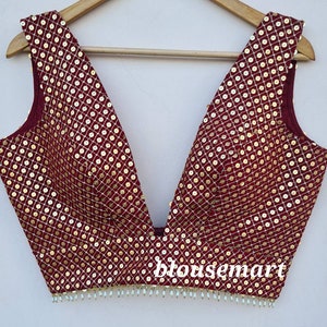 Maroon Sequin Blouse, Indian Designer Blouse, Saree Blouse, Sari Blouse, Crop Top, Wedding Blouse, Ready-made Blouse