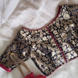 Blouse met boothals, Indiase designerblouse, blouse met elleboogmouwen, sari-blouse, sari-blouse, crop top, kant-en-klare blouse