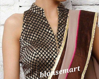 Black Silk Brocade Blouse, collar Blouse, Indian Designer Blouse,  Saree Blouse, Sari Blouse, Crop Top, Wedding Blouse,  Ready-made Blouse