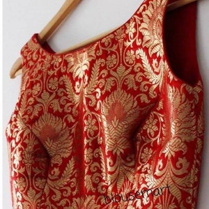 Red Brocade Cutsleeves Blouse, Indian Designer Blouse,  Saree Blouse,  Sari Blouse , crop top, Ready-made blouse