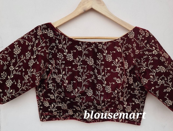 ベッドフォード 22ss Boat neck blouse Mahroon Velvet Blouse, Boat Neck Blouse, Elbow Sleeves Blouse