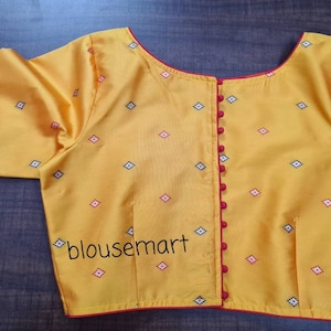 Yellow Silk Blouse, Zari Blouse, Indian Designer Blouse,  Elbow Sleeves Blouse,  Saree Blouse,  Sari Blouse,  Ready-made Blouse.