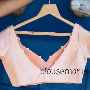 Peach V hals Blouse, Korte Mouwen Blouse, Indian Designer Blouse, Zijden blouse, Saree Blouse, Sari Blouse, Crop Top, Ready-made Blouse.