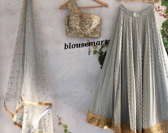Zari gris Buti lehenga, Diseñador indio Lehenga, Lehenga de boda, Falda crop top, lehenga choli, Bridemaids Lehenga, Leheng listo para usar
