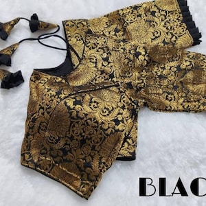Schwarze Brokat Bluse, indische Designer Bluse, Saree Bluse, Sari Bluse, anpassen Bluse, Crop Top, fertige Bluse