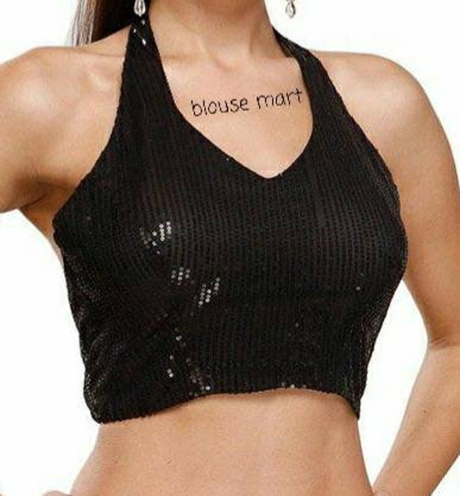 black halter neck blouse