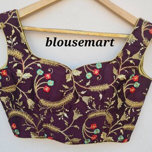 Purple Silk Work Blouse, Sweetheart Neck Blouse, sleeveless blouse, Indian Designer Blouse, Saree Blouse, Sari Blouse, Crop Top, Ready-made