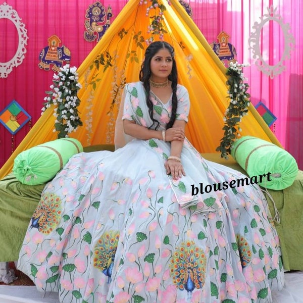 Elegant Banarasi Silk Blouse with Brocade Skirt – Festive & Wedding Wear(KER-1172)