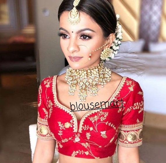 Red Sabyasachi Deep V Neck Blouse Designer Beautiful Lace Saree Blouse  Womens Indian Readymade Sari Blouse Bridesmaid Sari Top Choli -  Sweden