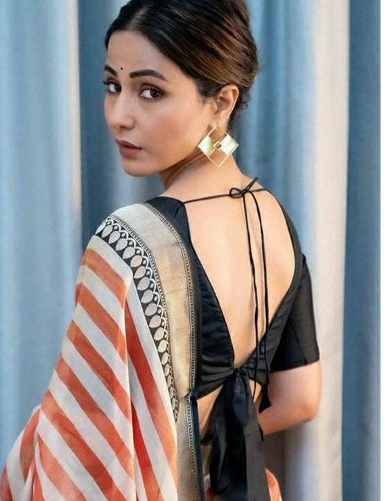 Black V Neck Silk Blouse With Elbow Sleeves, Paded Blouse, Saree
