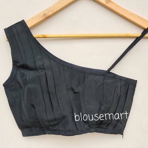 Black One Shoulder Blouse, Pleated top, Indian Designer Blouse,  Crop Top,  Saree Blouse,  Sari Blouse,  Ready-made Blouse