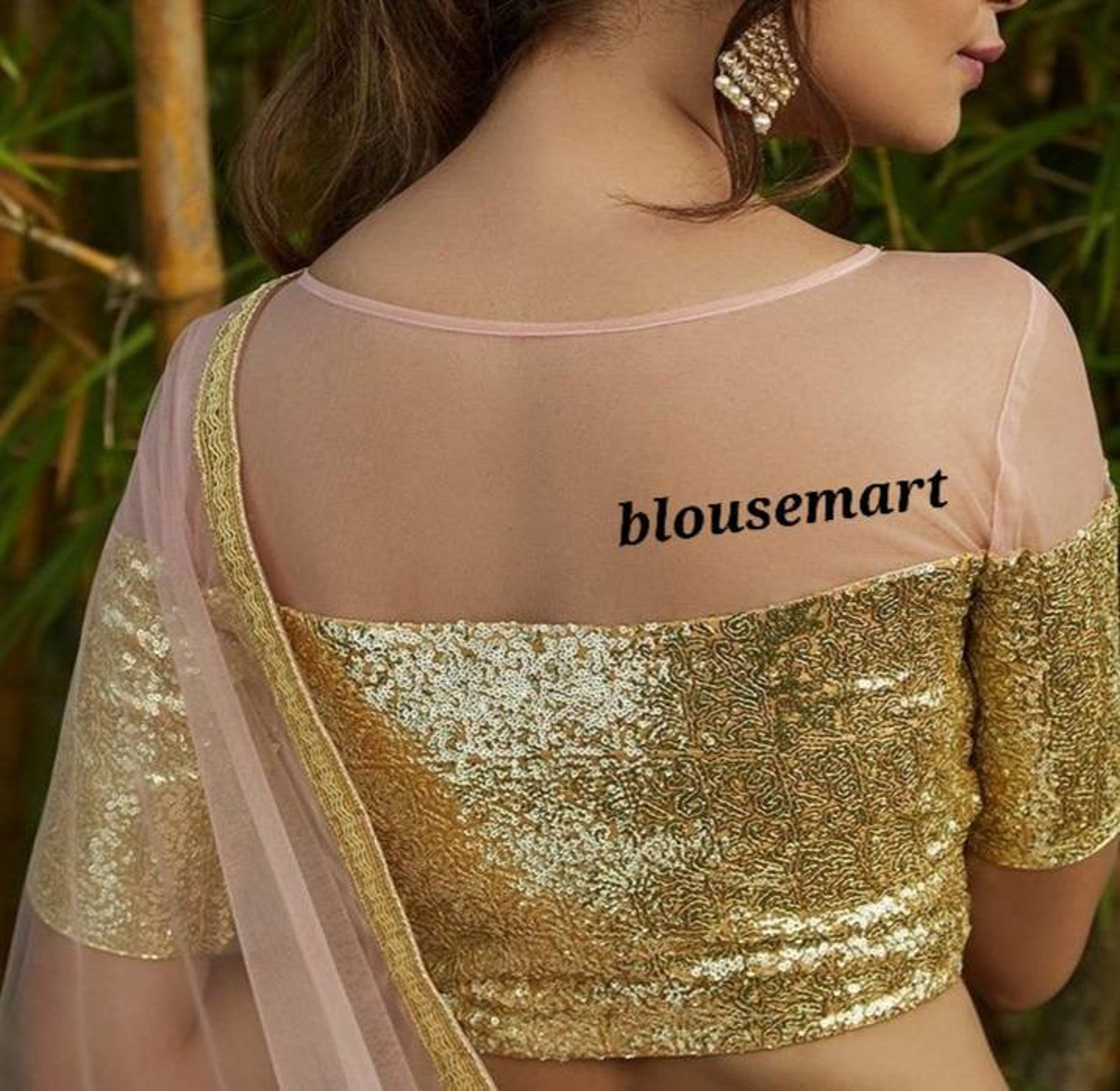 Golden Sequin Boat Neck Blouse Elbow Sleeves Blouse Indian Etsy