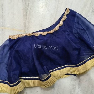 Top monospalla blu, top in organza firmato, camicetta sari, camicetta sari, top corto, camicetta pronta all'uso.