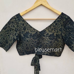 Black V neck blouse, Elbow Sleeves Blouse,  Indian Designer Blouse,  Saree Blouse,  Sari Blouse,  Crop Top,  Ready-made Blouse.