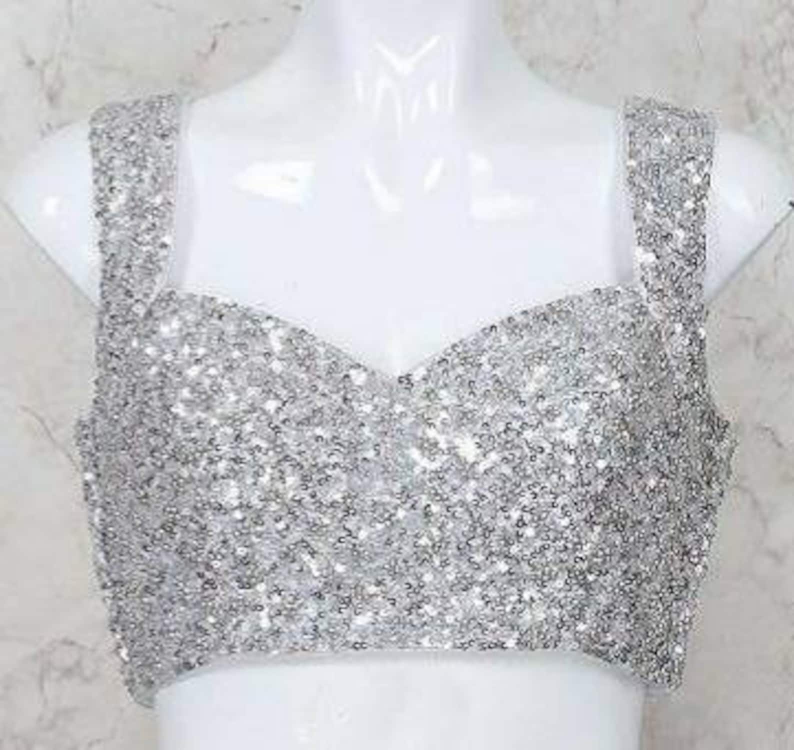 Silver Saree Blouse
 Silver Sequin Blouse Indian Designer Blouse Saree Blouse Etsy Canada