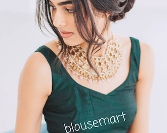 Green Silk Blouse,  Indian Designer Blouse,  Cutsleeves Blouse,  Saree Blouse,  Sari Blouse,  Ready-made Blouse.